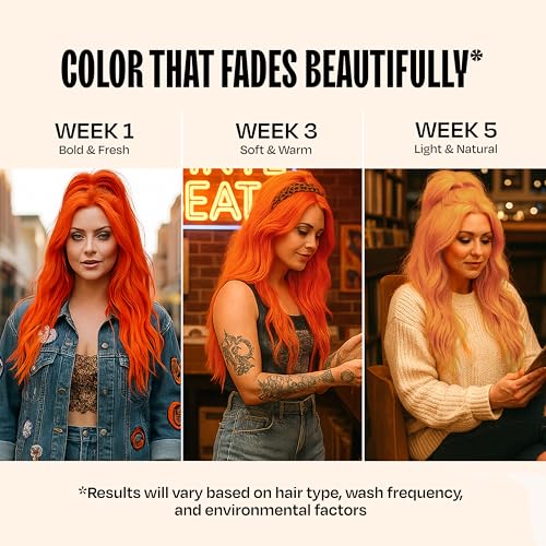 Image of Overtone Semi Permanent Hair Color Conditioner, Poppy Orange, 8 oz, Nourishing, Damage-Free, Color Depositing Mask for All Hair Types with Shea Butter & Coconut Oil, Vegan & Cruelty-Free