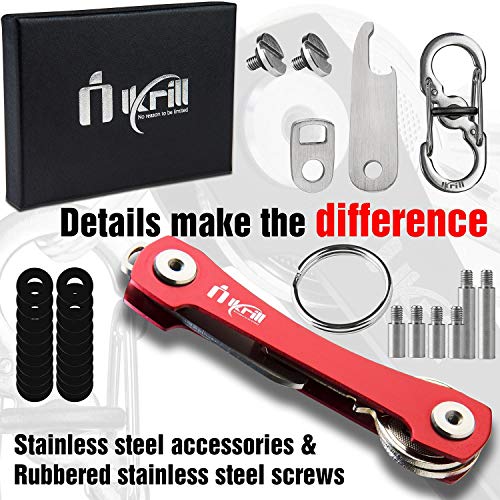 Smart Compact Key Holder & Key Organizer Keychain-Pro with Premium Accessories and Smart Key Ring/loop for Car Keys & Pocket Key Holder, Bottle Opener and Carabiner up to 20 Keys (Red))