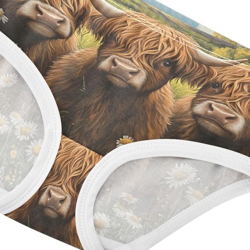 Cute Highland Cows Wooden Floral Girl Panties Cute Toddler Underwear Custom Cotton Florals Briefs Kids Undies 2t4