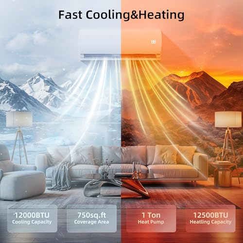 MEPTY 12000BTU Mini Split AC/Heating System, 19 SEER2 Energy Efficient Mini Split Air Conditioner with Heat Pump, Cools  - Additional View
