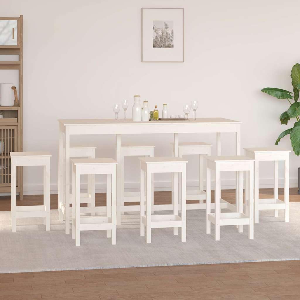 Set da bar in legno massiccio di pino bianco, 9 pezzi, con 8