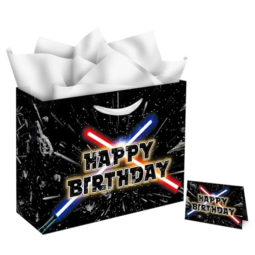 13 Large Star Party Galaxy Gift Bag Set with Greeting Card and Tissue Papers Happy Birthday Gift Bags for Star Theme Birthday Party Celebration.