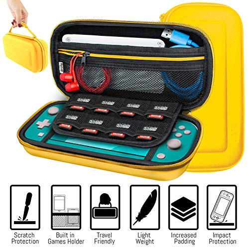 Image of Orzly Switch Lite Accessories Bundle - Case & Screen Protector for Nintendo Switch Lite Console, USB Cable, Games Holder, Comfort Grip Case, Headphones, Thumb-Grip Pack & more (Orzly Gift Pack Yellow)