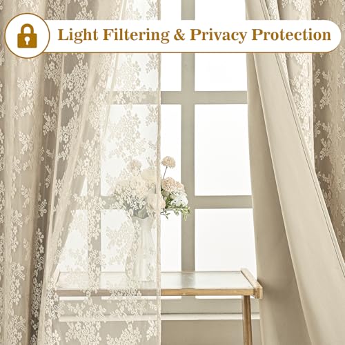 Image of Yinhua Double Layer Kitchen Curtains 36 Inch Length Beige Blackout Curtains for Kitchen Rod Pocket Short Curtain for Windows, Small Window Curtain for Bathroom, Living Room, 2 Panels