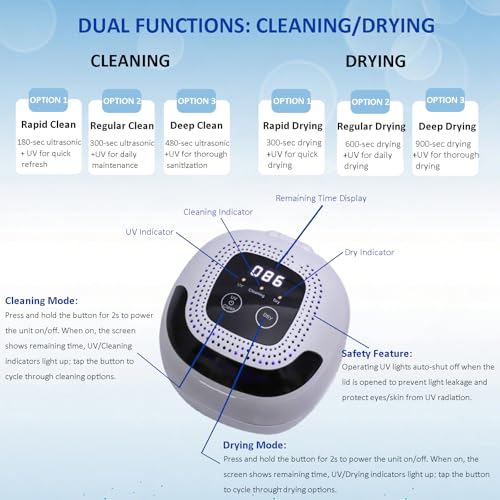 Machine de nettoyage dentaire à ultrasons 45 kHz avec séchage UV pour gouttières et prothèses - 4