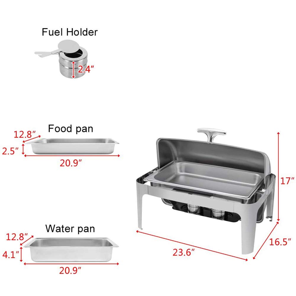 Roll Top Chafing Dish Buffet Set, 8 Quart Acciaio Inox Catering Chafer, Rettangolare Buffet Stove, Riscaldamento a Combustibile, per Matrimoni, Feste, Banchetti, Eventi di Catering (2 confezioni)