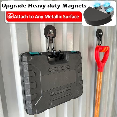 Image of MUTUACTOR Upgraded Magnetic Hooks Heavy Duty,20lbs 2PCS Magnetic Mounting Garage Utility Magnet Hook for Hanging,Anti-Slip Durable Metal J-Hooks Magnetic Hook for Garden Hose Electric Cables Shovels