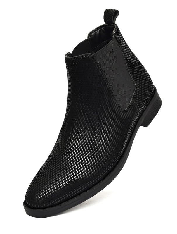 Image of TANN & TRAIL Men Premium Synthetic Chelsea Boots Elegant, Pointed Toe, Textured Finish, Cushioned Comfort, Versatile Formal & Casual Footwear