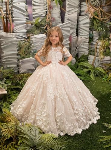 Tulle Flower Girls Dresses Short Sleeve Pageant Dress for Girls Bow Wedding Party Dress4