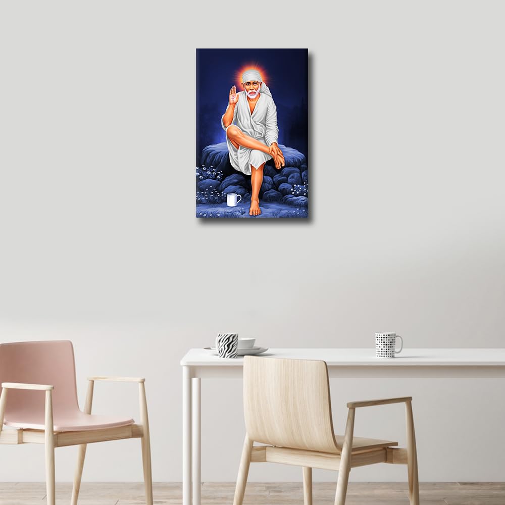 Canvas Wall Art Hindu Saint Sathya Sai Baba Pictures Prints on Canvas for Living Room Bedroom Wall Decoration Framed Stretched Ready to Hang 24x16inch - Image 2