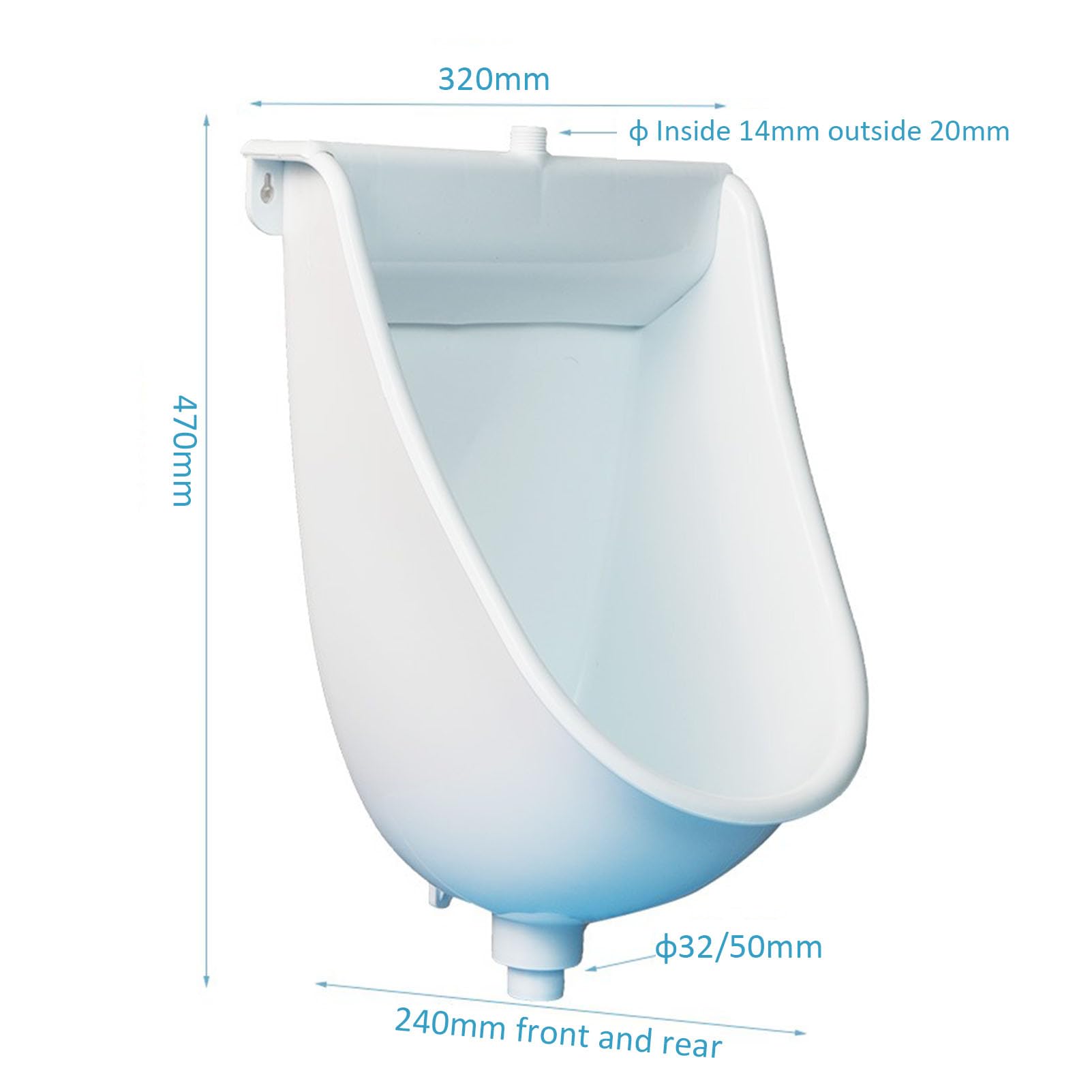Urinario sin agua montado en la pared de alta eficiencia para hombres, urinario de plástico ecológico con manguera y válvula F para inodoros al aire libre y baños públicos, diseño que ahorra espacio.