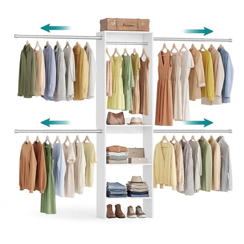 Image of SONGMICS Closet System, Customizable Walk-In Closet Organizer System with Adjustable Hanging Rods and Storage Shelves, White, Fits Spaces 4-9.6 ft URGR040WZ01S