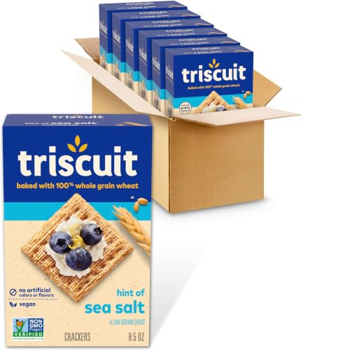 Triscuit Hint of Sea Salt Whole Grain Wheat Crackers, Vegan Snacks, 6 Boxes - image 1