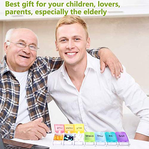 HONZUEN 7 Dagen Pillendoosje Tabletdoosje Dispenser met Label, Wekelijkse Grote Pillendoosdoos met Drukknop Vakken… - Image 8