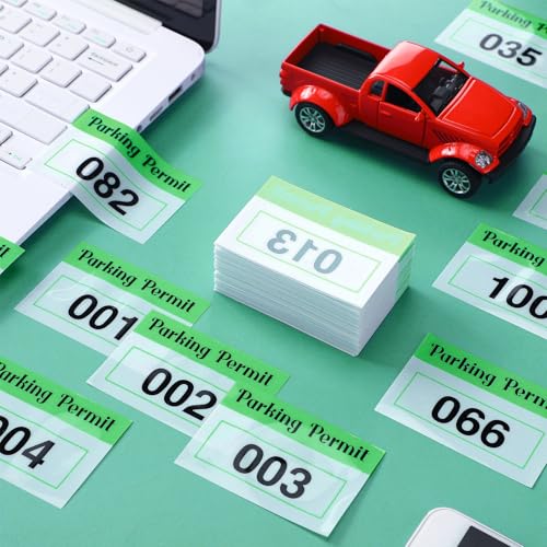 Image of Clabby 100 Pcs 2x3 Inch Parking Permit Stickers Static Window Stickers with Front Adhesive, Car Windshield Decals Numbered (Numbered 001-100,Green)