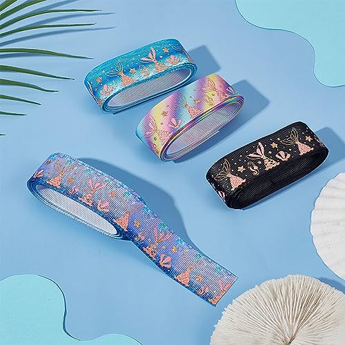 GORGECRAFT 4 Colors 8 Yards Grosgrain Glitter Printed Elastic Ribbon Mermaid Tail Folding Headband Polka Dot Sea Animals Stamping Resilience Band Stretchy Waistband Roll Shiny Hair Ties for Sewing - Image 4