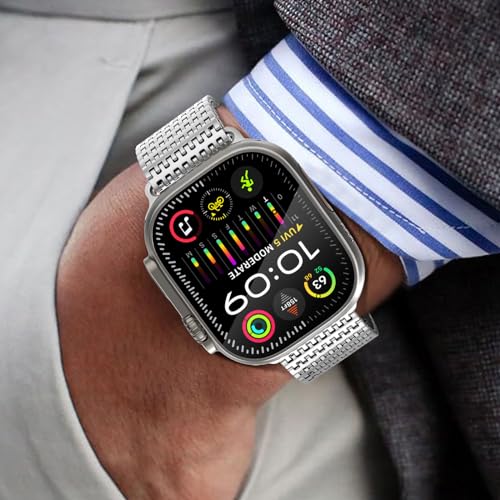 Image of WINGLE Magnetic Mesh Loop for Apple Watch Band Ultra 3 /2 /1 Band 49mm 46mm 45mm 44mm 42mm 40mm 41mm 38mm Men Women, Stainless Steel Adjustable Metal Strap for iWatch Series 11 10 9 8 7 6 5 4 3 2 1 SE