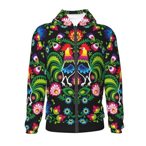 Roosters and Flowers Kid Hoodies Boys Zip Up Sweatshirts Girls Pullover with Pocket2