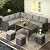 U-MAX Patio Furniture Set with Cover, 7 PCS Outdoor Sectional Conversation Set, All Weather Wicker Rattan Sofa Couch with High Dining Table & Ottoman, Grey