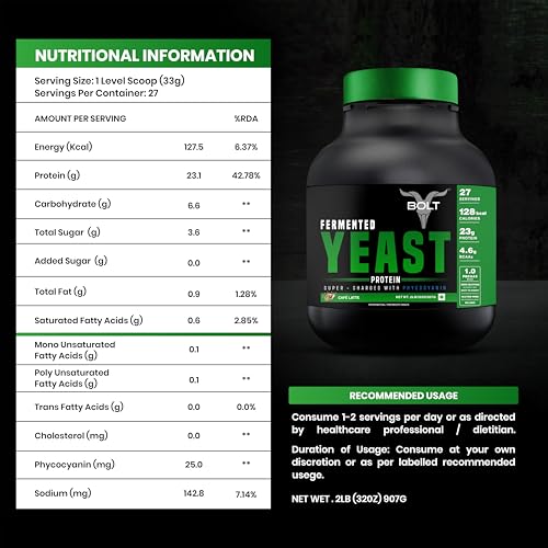 Image of Bolt Fermented Yeast Protein 2 LB | 23g Protein |Cafe Latte | Fast Absorption Vegan Protein Powder | Gut Friendly | Muscle Recovery | PDCAAS of 1