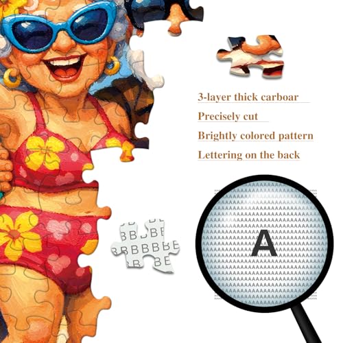 Rompecabezas de 1024 piezas para adultos, pareja mayor en vacaciones en la playa | Pintura al óleo caprichosa, rompecabezas imposible para la familia, regalo de decoración para jubilación feliz para abuelos, 23.86 x 23.86 pulgadas miniatura 3