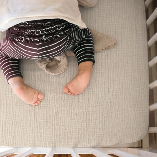 Image of lulumoon Mini Crib Sheets Muslin: Soft Cotton Fitted Mini Crib Mattress Sheets for Boys and Girls 2Pack