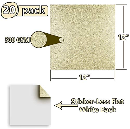 Ground Up Creations Premium 20 Sheets Glitter Cardstock 12" X 12" - Use For Scrapbooking - Holidays - Weddings - Birthdays - Parties - 300Gsm For Paper Cutting Bending Or Shaping (Gold, 20 Pack) #TOP1