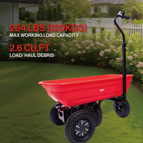 Carretilla eléctrica para jardín con batería, 2 ruedas, capacidad de carga 264 lbs, estructura de acero y color rojo miniatura 7