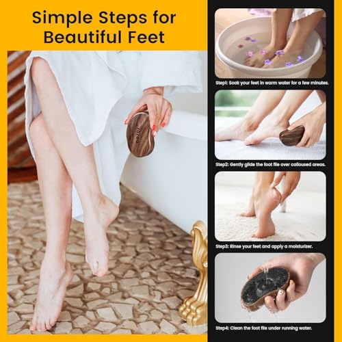 Image of BEZOX Glass Foot File - Nano-Glass Pumice Stone Foot Scrubber, Heel File Callus Remover for Silky Smooth Feet, Portable Pedicure Tool for Summer & Vacation - Walnut Wood Handled