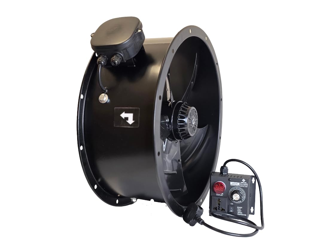HA&K Industrial Duct Fan 200mm (8”) Cased Axial Commercial Kitchen Canopy Extractor with separate Speed Controller,Top connection, 220V 50Hz Suction Fan for Restaurant, Warehouse & Office Ventilation