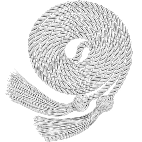 TecUnite Graduation Cords Honor 2026 Polyester Yarn Decorative 67 Long Garland Twist Ties with Tassels for Bachelor Gown Graduation(Silver)