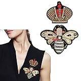 Größe: wie abgebildet Perlenbesetzte Kristall-Krone, Bienen-Applikation, indische Seide, Stickerei, Abzeichen, Brosche, Schuhe, dekoriert