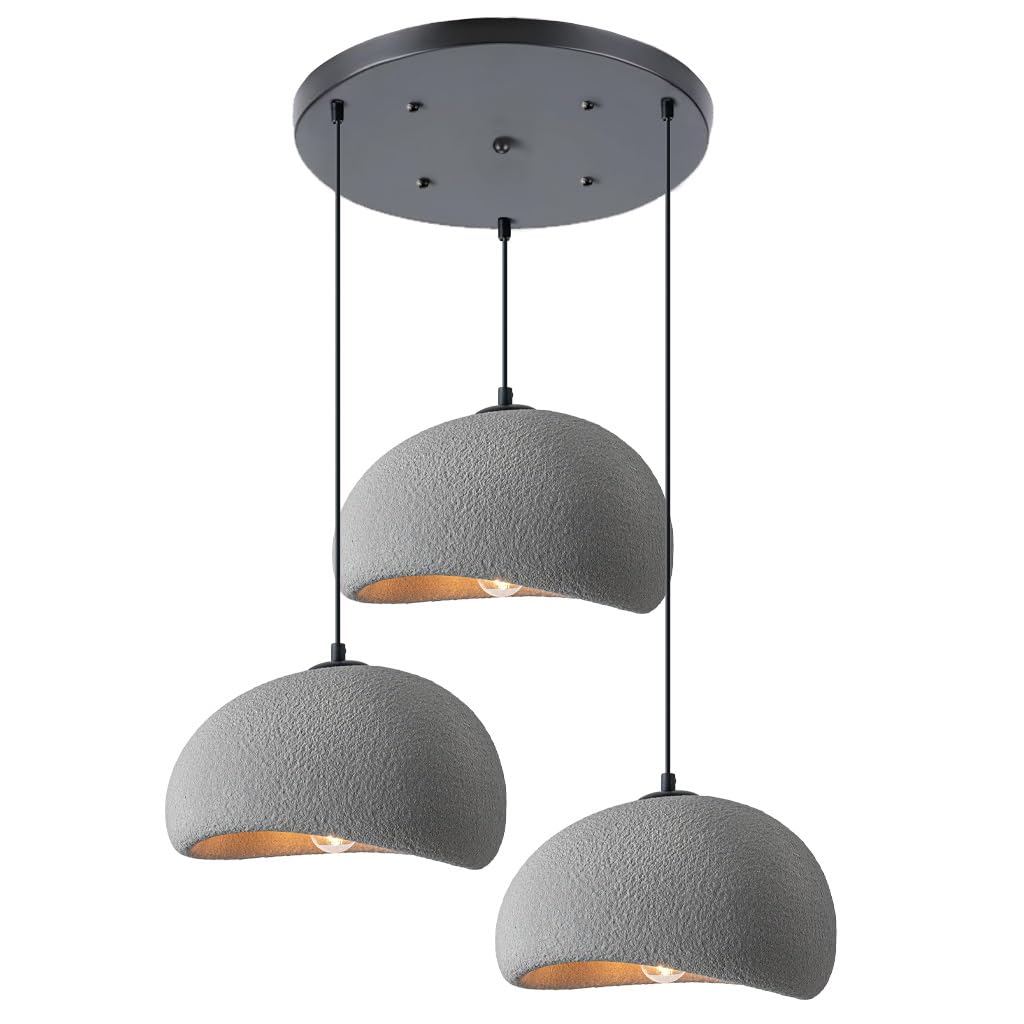 Kreative Wabi-sabi Pendelleuchte E27 3-flammig Moderne Kronleuchter Zementgrau Polyethylen Hängeleuchte Höhenverstellbar Für Esstisch Esszimmer Küche Inselleuchte Heimdekoration(A)