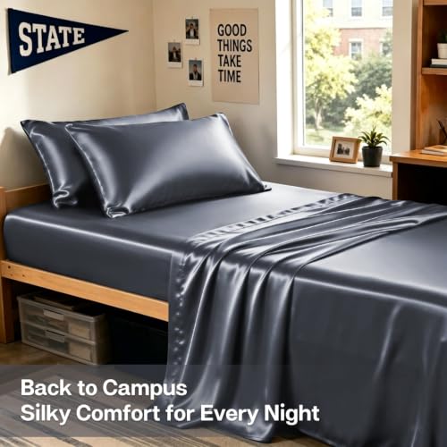 Image of MR&HM Satin Pillowcase for Hair and Skin, Silk Satin Pillowcase 2 Pack, Queen Size Pillow Cases Set of 2, Silky Pillow Cover with Envelope Closure (20x30, Space Grey)
