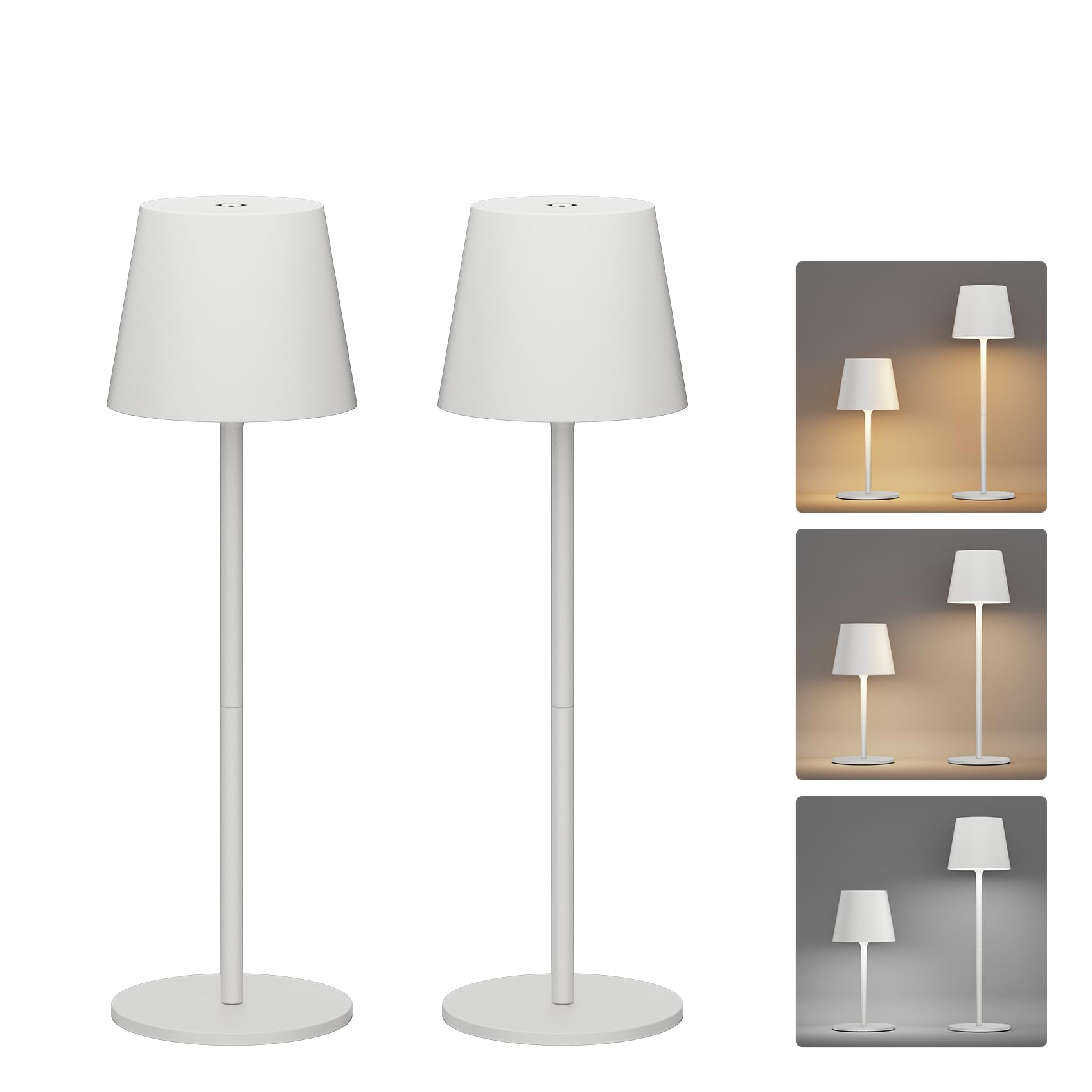 Klighten 2 Stück LED Akku Tischlampe Kabellose,höhenverstellbar,3 Lichtfarben Dimmbar,USB-C Nachttischlampe Für Innen und Aussen, Tragbare Metall tischleuchte,5000mAh+IP44,Beige[Energieklasse A]