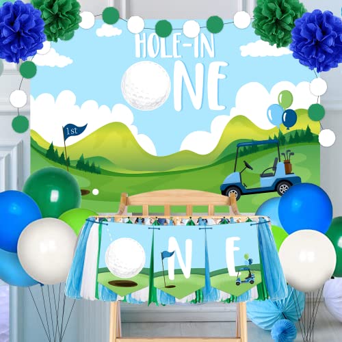 Hole in One Birthday Party Decorations Golf 1st Birthday High Chair Banner Golf Themed Backdrop Balloons for Boys Sports Themed Party Photo Props