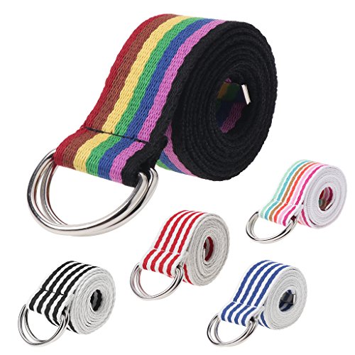 Waist Belt Metal Buckle Double Rings Nylon Canvas Strap Casual Fashion Waistband Striped Woven Nylon Canvas Double Buckle Belt3