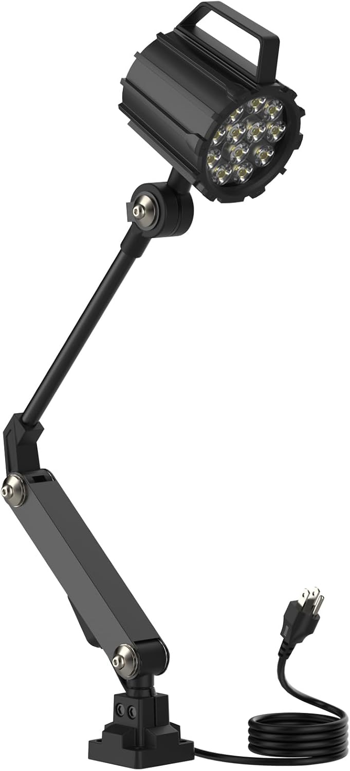 Articulating Led Work Light, 18W Black Machine Lights, 2160 Lumens Flexible Wood Lathe Light Drill Press Lighting 110-220v