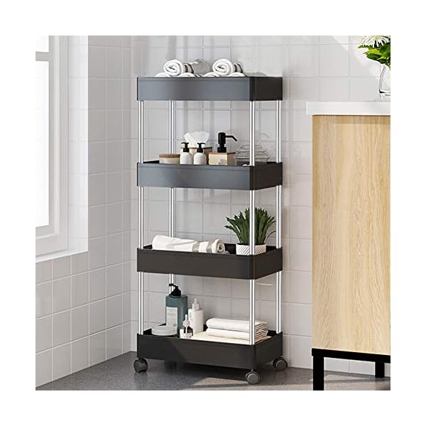 SPACEKEEPER Storage Trolley 3-Tier Slide Out Storage Cart Rolling Utility Cart Storage Shelf Rack on Wheels Trolley Organizer for Office, Kitchen, Bedroom, Bathroom, Laundry Room & Dressers - Image 3