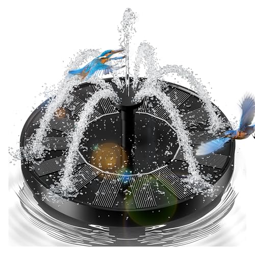 2.5W Solar Bird Bath Fountains Upgraded Solar Pond Fountain with 6 Nozzles Solar Fountain for Bird Bath Pond Garden Decor (Black)