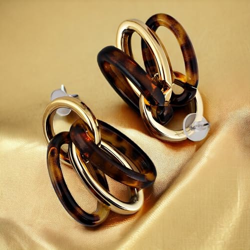 18k Plated Circle Link Drop Earrings with Multiple Rings