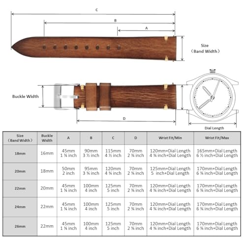 Image of Retro Handmade Watch Band, Quick Release Vintage Leather Watch Strap Replacement,Choice of Width-18mm 20mm 22mm 24mm or 26mm