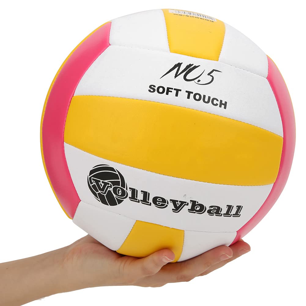 equlup Size 5 Beach Volleyball, PU Standard No.5 High Elasticity Practice Ball Soft Anti Explosion Volleyball for Training Competition Beginners Gift (Pink)