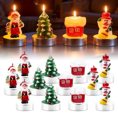 SPORWAY Lot de 12 bougies chauffe-plat de Noël: Bougies de Noël délicates faites à la main, maison décoration bougies