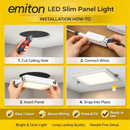 Image of EMITON LED Slim Panel Light | 15W Square Ceiling Panel Lamp | Natural White 4000K | 1500Lm LED Output | Aluminium Body | Indoor False Ceiling Light for Home Office Kitchen Bathroom | White