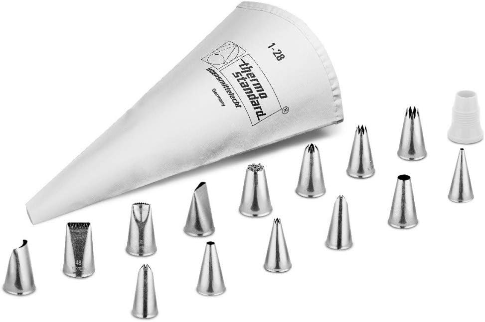 Thermohauser Re-usable Set Made of Cotton Standard, 16 Pieces (Piping Bag, Adapter, 14 nozzles), Fabric