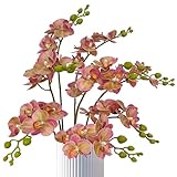 ATFL 8 Pack Pink and Green Orchid Artificial Flowers Real Touch, 22'' Artificial Fake Faux Silk Orchid Stem Bouquets for Wedding Party Home Garden Decor,Orquideas Artificiales para Decora