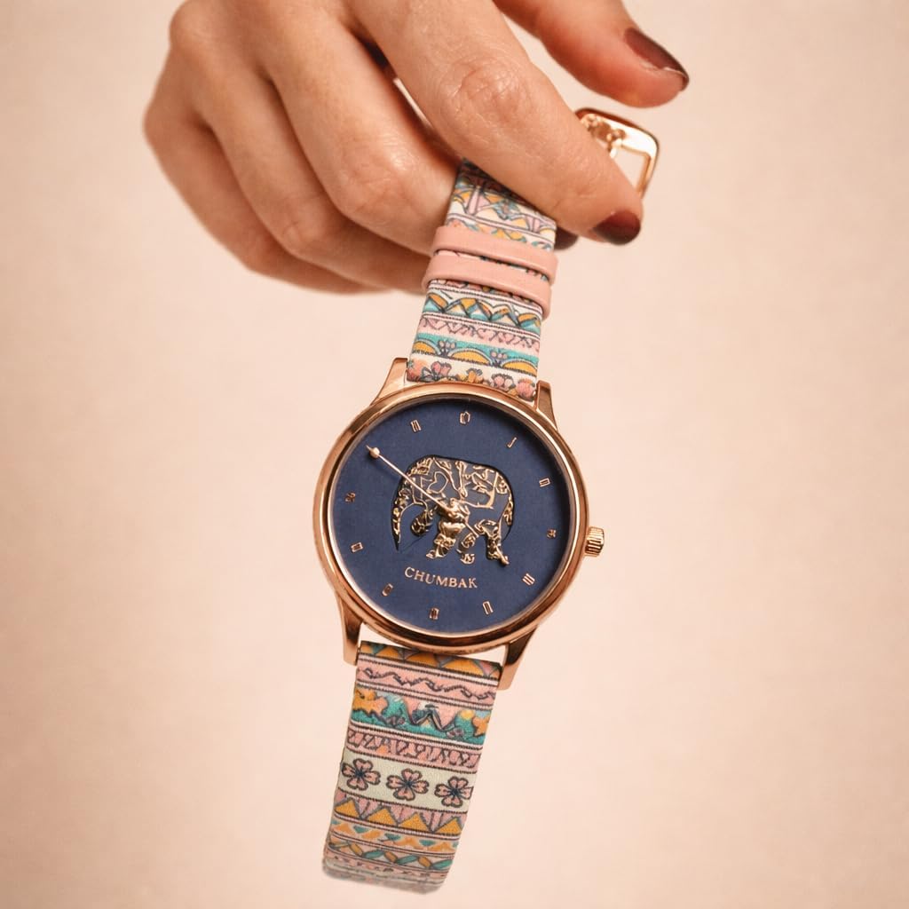 TEAL BY CHUMBAK Round Dial Analog Watch for Women|Jungle Flowers Collection| Printed Vegan Leather Strap|Gifts for Women/Girls/Ladies |Stylish Fashion Watch for Casual/Work