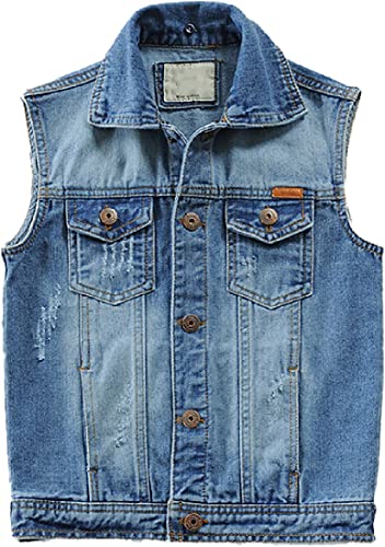 Cromoncent Boy's Hooded Sleeveless Denim Vest Outerwear Jackets3