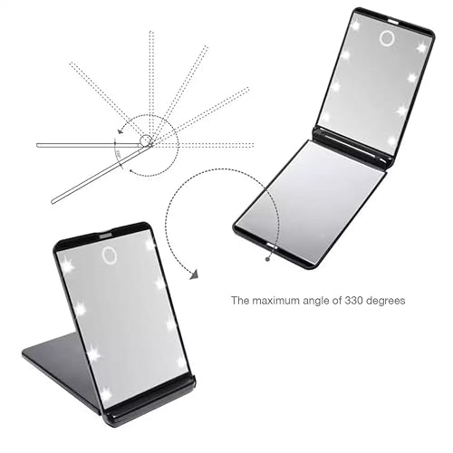 Ahooh Small Compact Mirror,Travel Pocket Makeup Mirror,Portable Folding Lighted Mirror With 8 Led Lights,Handheld,Double-Side, Battery-Operated,Mini Led Mirrors For Women,Girls #TOP7